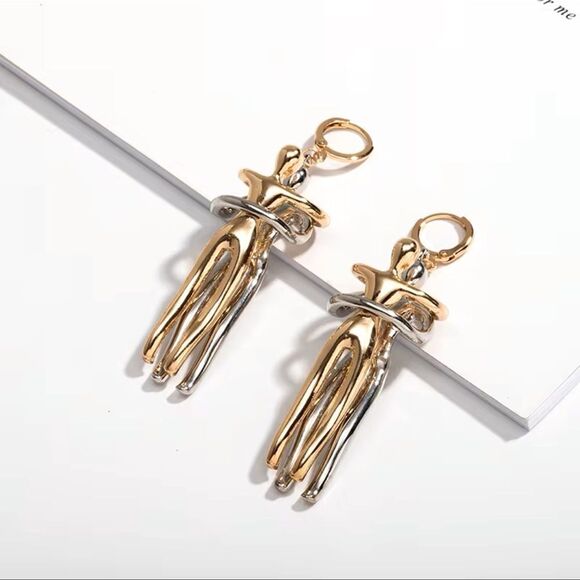 Free People Abstract Dancing Couple Earrings-Gold And Silver - Picture 1 of 10